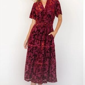 Baltic Born Velvet Midi Dress Rust Large
